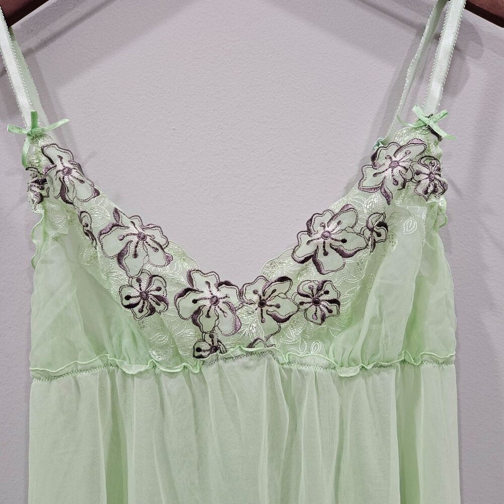 Womens Lacey Mesh Babydoll Top Size M Green Y2K Milkmaid Coquette Forest Fairy - Picture 2 of 9